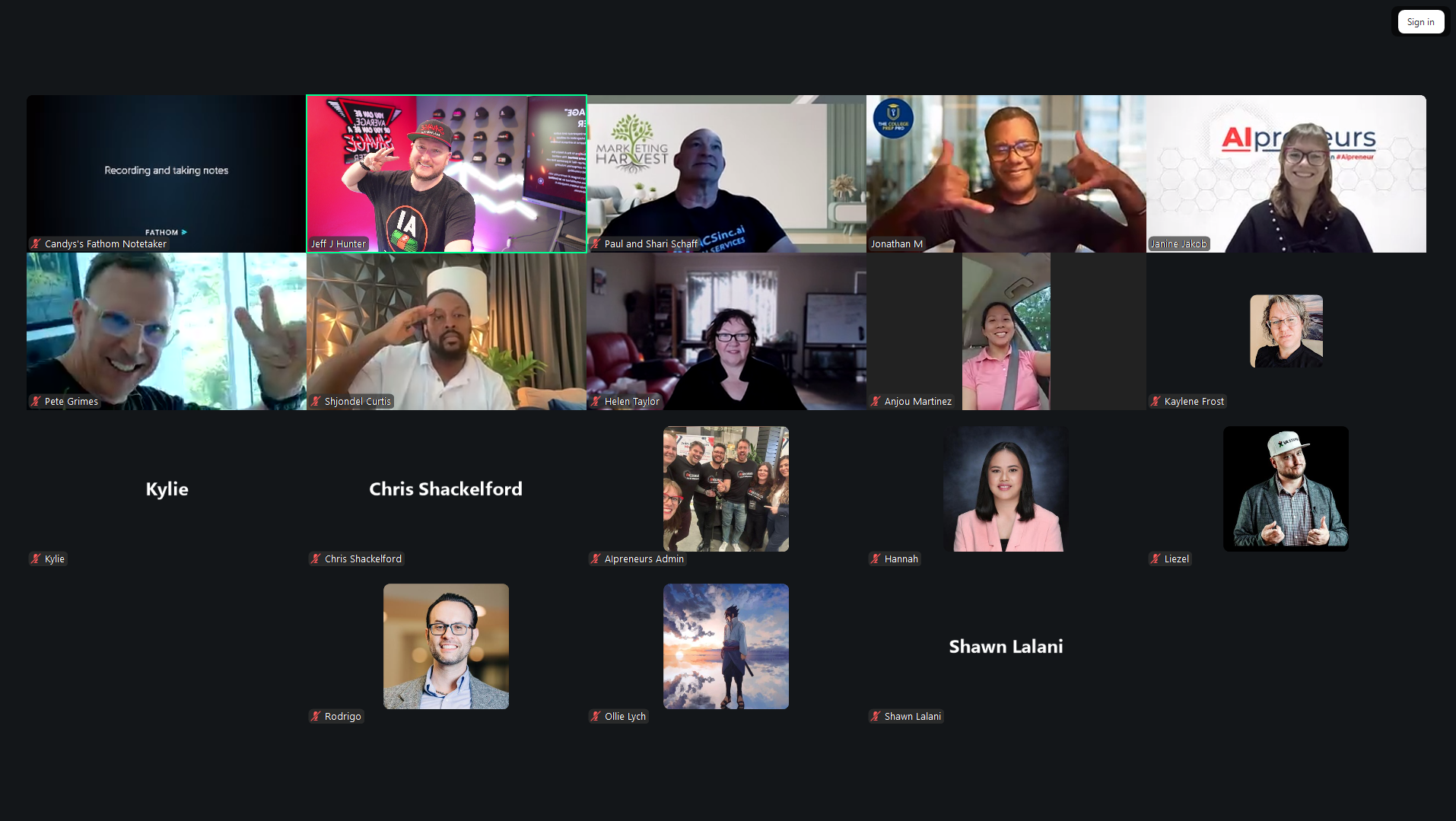 AIPreneur mastermind video call with Jeff J Hunter teaching micro-offers and AI video