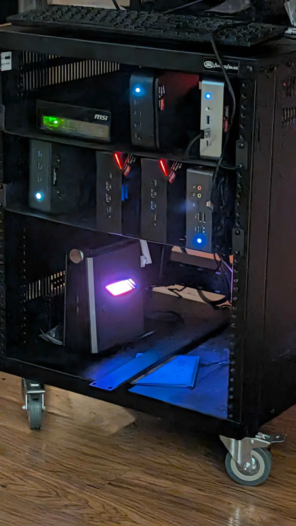 Jeff J Hunter's AI Employee home-lab rack with mini PCs and local OpenClaw nodes