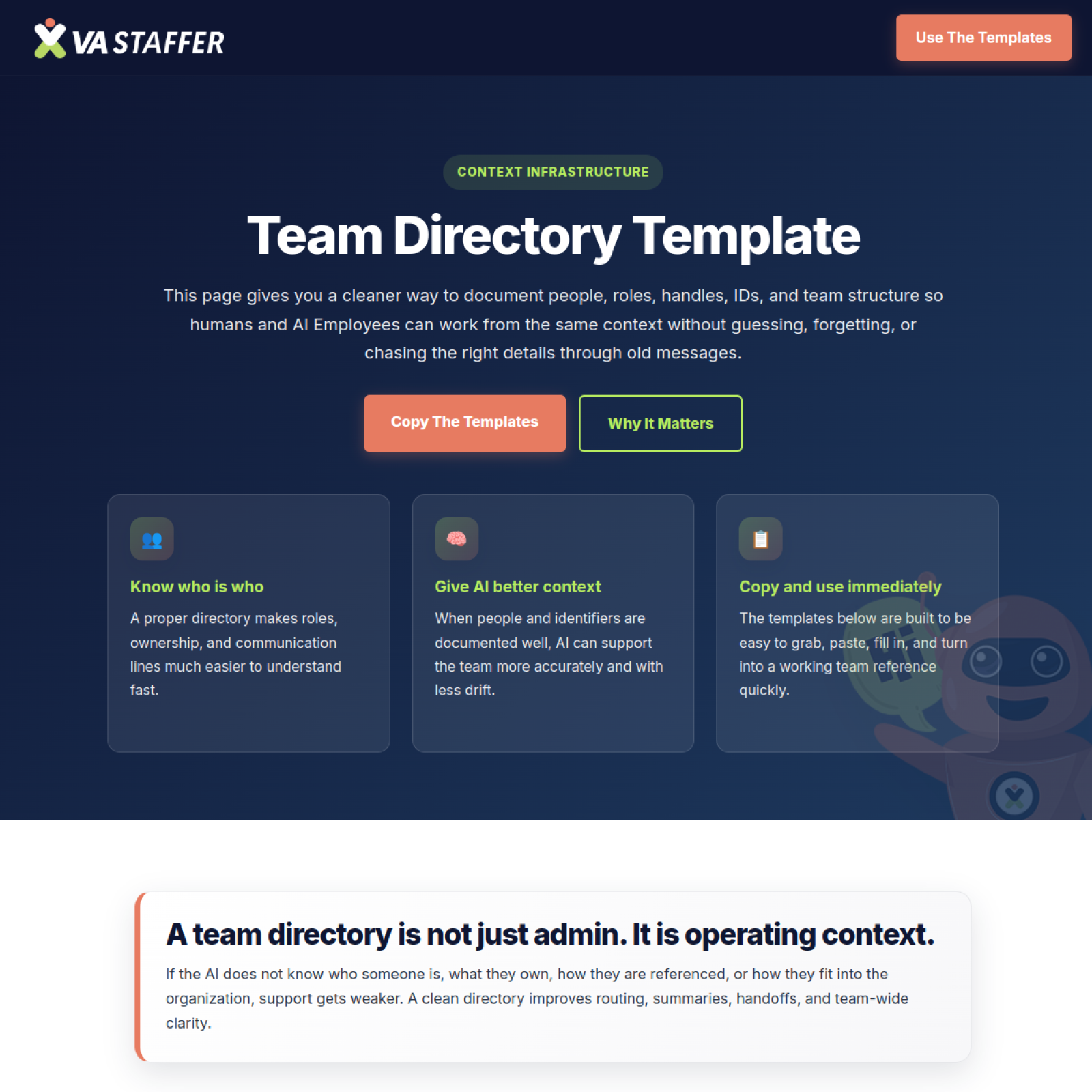Project Team Directory Example Team Directory Template | VA Staffer